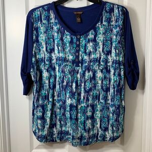 Bit & Bridle Size 2X pull over scoop neck 1/4 button top